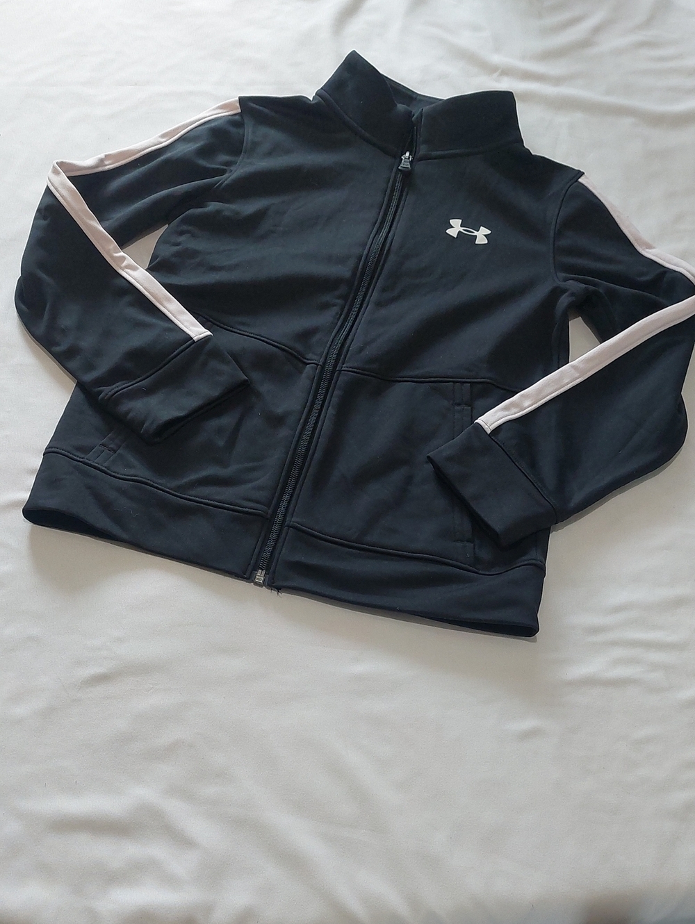 Under Armour Black Jacket with Pale Pink Sleeve Stripes - Kids
